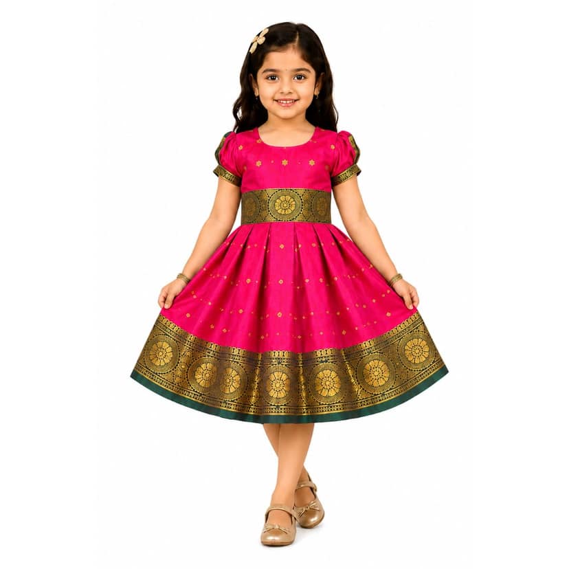 Mom and Me Baby Girl Satin Frock for Parties, Birthdays & Weddings | Elegant Toddler Dress with Balloon Sleeves & Zipper Closure | Age 0-2 Years (in, Age, 3 Months, 6 Months, Pink)