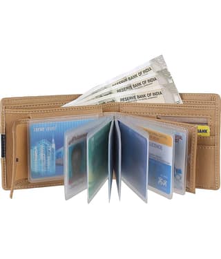HRFSTAR PU Solid Men's Regular Wallet With More Than 10 Slots For Card ( Beige , Pack of 1 )