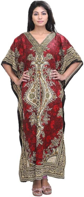 Bittersweet Long Printed Kaftan with Dori at Waist