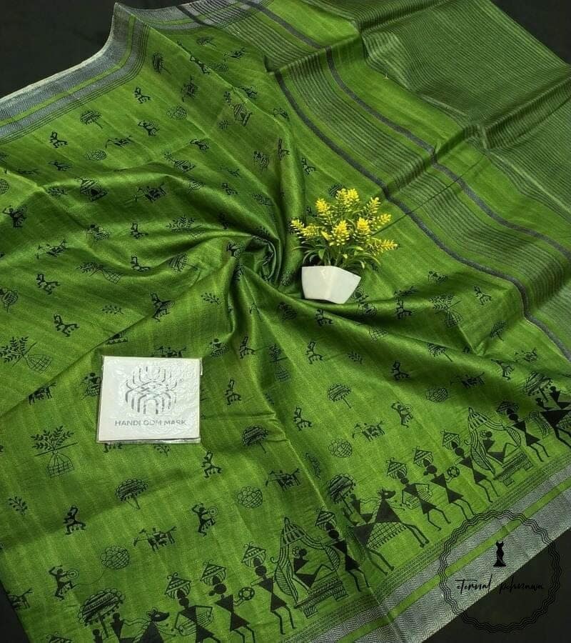 Semi Desi Handloom Tussar Silk With Tribal Embroidery From Chattisgarh view 3