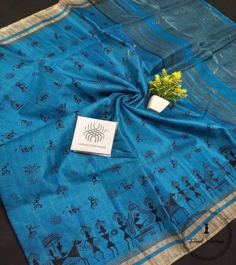 Semi Desi Handloom Tussar Silk With Tribal Embroidery From Chattisgarh view 5