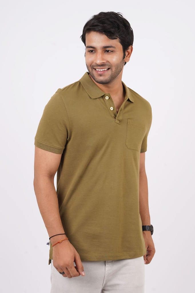 Men's Olive Green Pocket Polo T-Shirt view 2