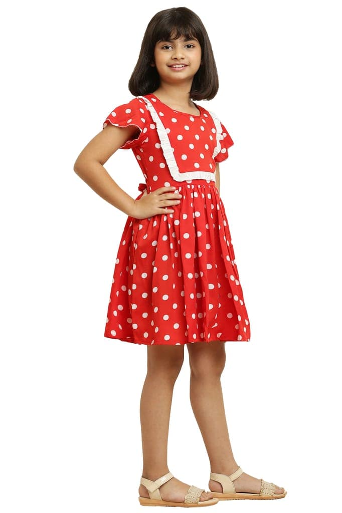 Tripti Enterprises Girls ethnic Printed Frock-Red Dot with Lining & Frill. view 5