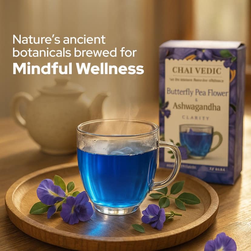 Chai Vedic Butterfly Pea Flower and Ashwagandha Herbal Infusion Tea, Clarity Blend, Tea Bags view 7