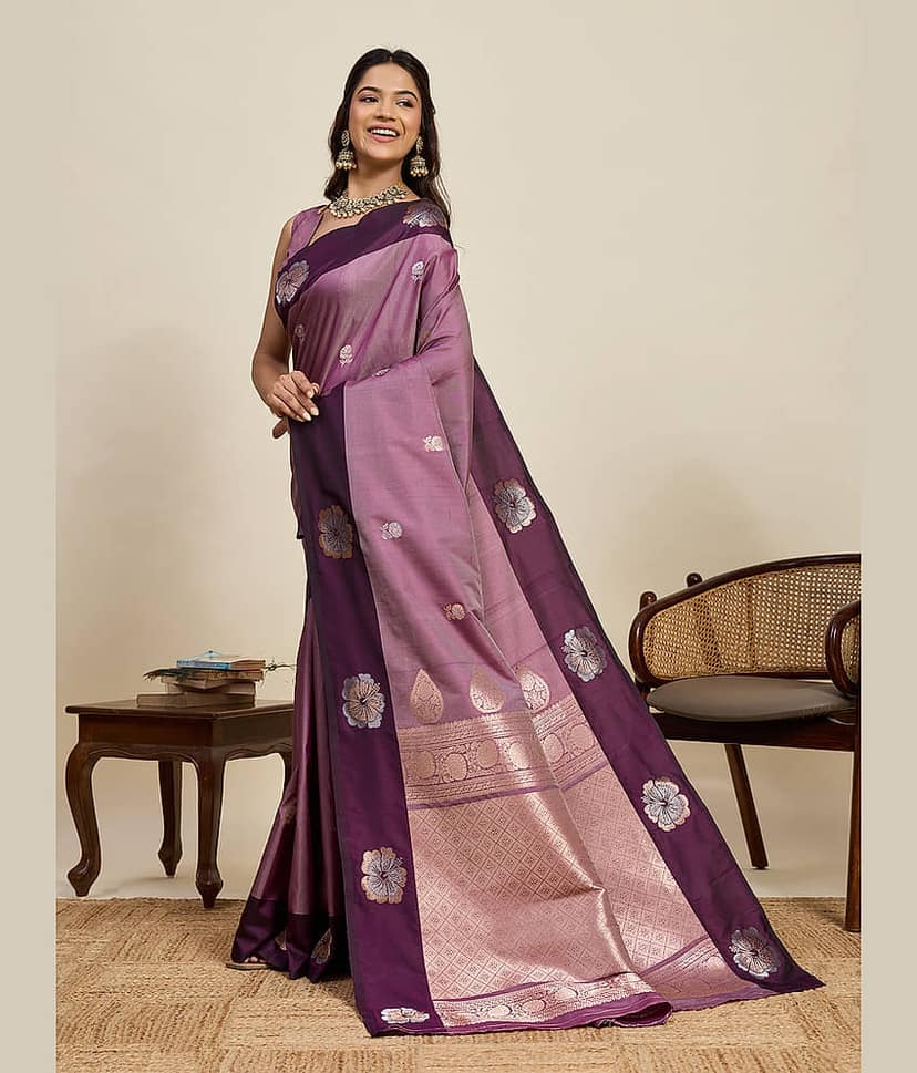 VEDANT VASTRAM Art Silk Woven Design Banarasi saree With Unstitched Blouse Piece ( Wine ) view 2