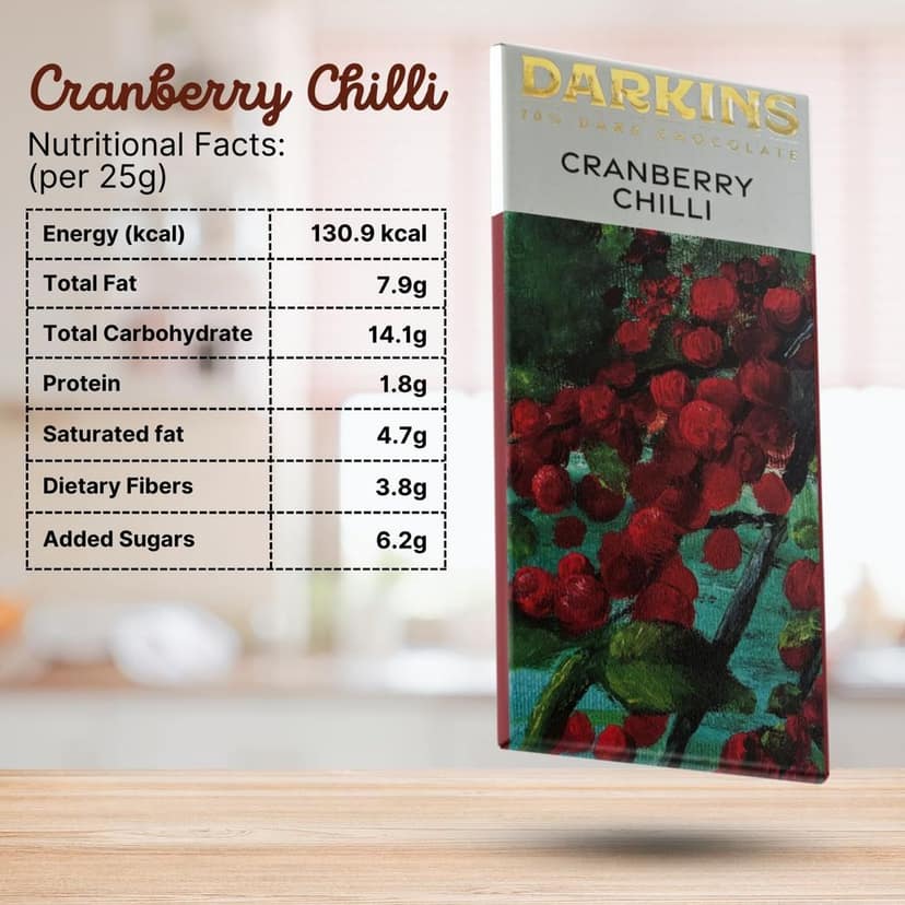 DARKINS Dark Chocolate | 70% Chocolate Cranberry & Chilli | 95% Chocolate Single Origin | Free 35g Roasted Almond Bar | Vegan | Gluten-free | Hand Crafted Chocolate | Unrefined Cane Sugar | Natural Chocolate Bar | Pack Of 2 view 5