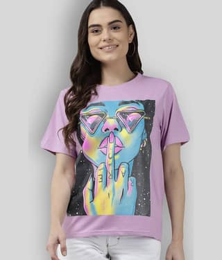 The Dry State Women Cotton Printed Oversized Fit Round Neck T-Shirt ( Lavender )