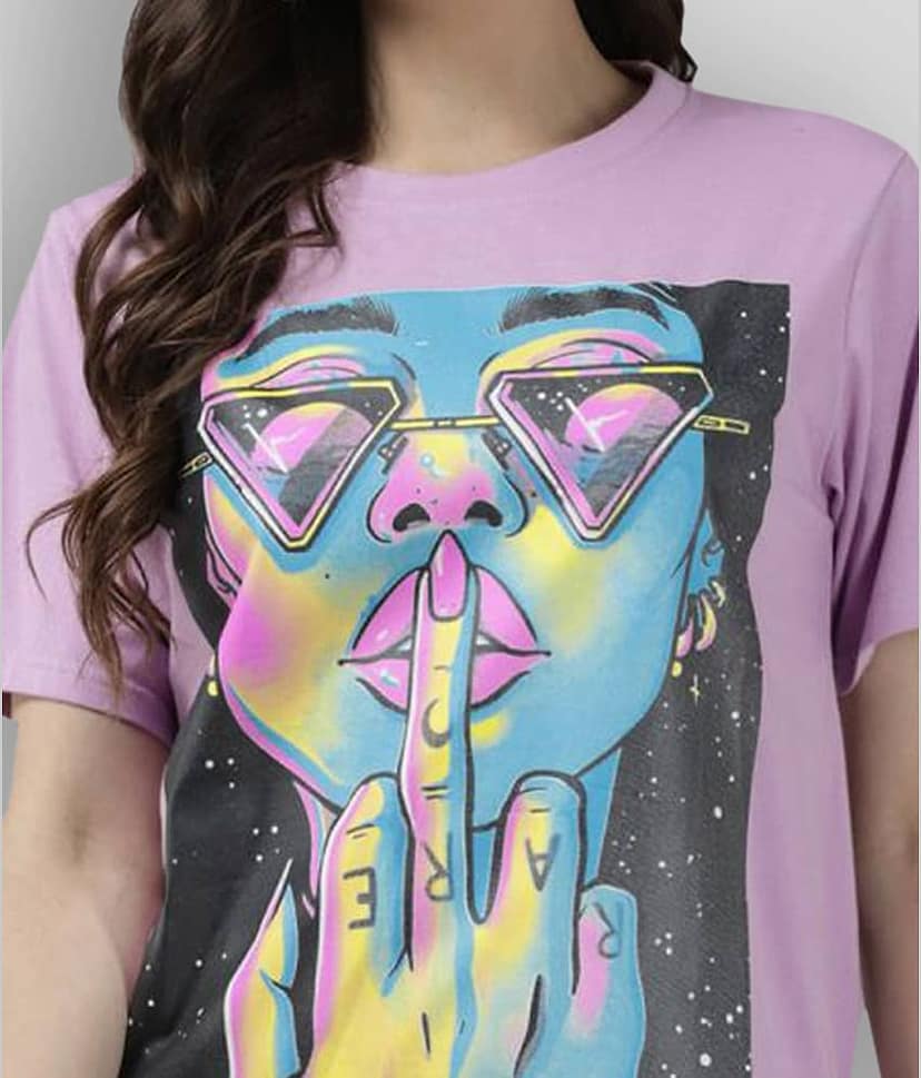 The Dry State Women Cotton Printed Oversized Fit Round Neck T-Shirt ( Lavender ) view 2