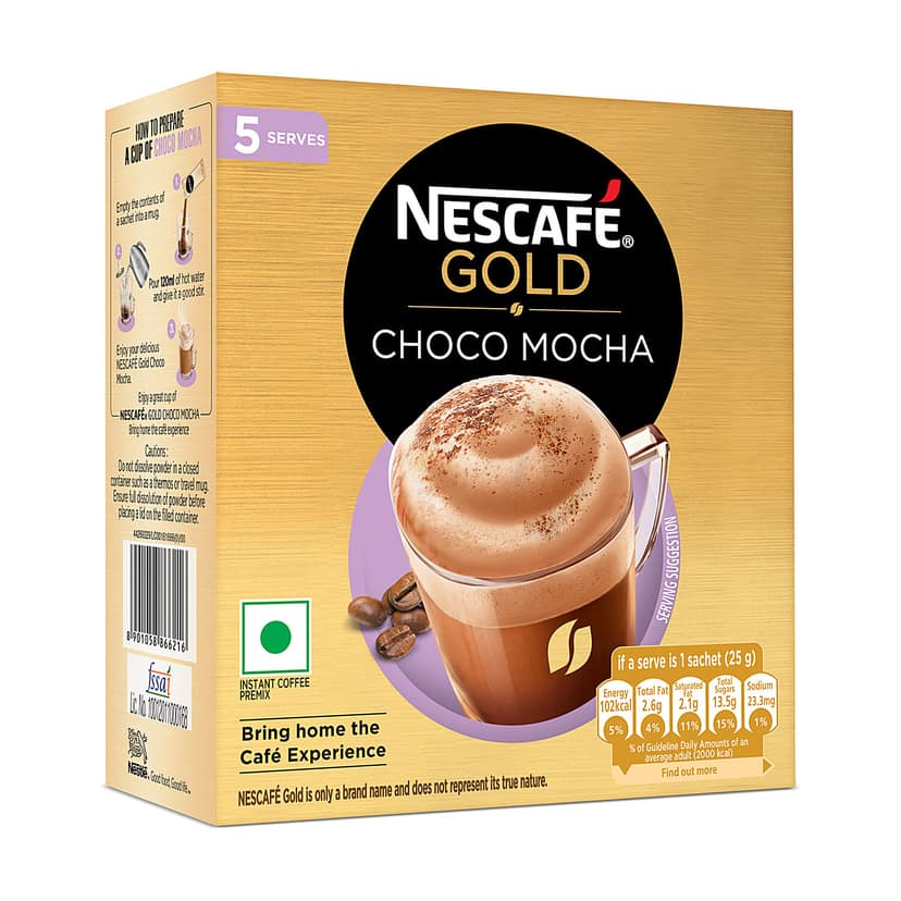 Nescafe Gold Choco Mocha Instant Coffee Premix - Rich In Aroma & Flavour, 125 G (5 Sachets X 25 G Each)