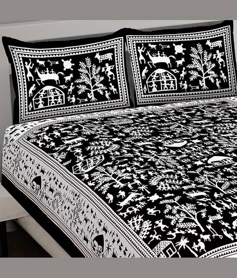 CLOTHORO Cotton 1 Double King Bedsheet with 2 Pillow Covers ( Black ) view 2