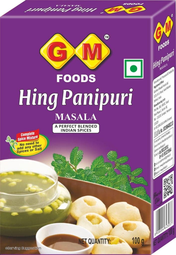 GM Foods Hing Pani Puri Masala Powder 100 Gram (PACK OF -1) | Authentic Instant Mix of Natural Indian Spices | Tangy & Flavorful Golgappa Masala | No MSG, Artificial Additives & Preservatives