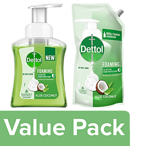 Dettol Aloe Coconut Foaming Handwash - Pump 250 ml + Refill 700 ml, Combo 2 Items