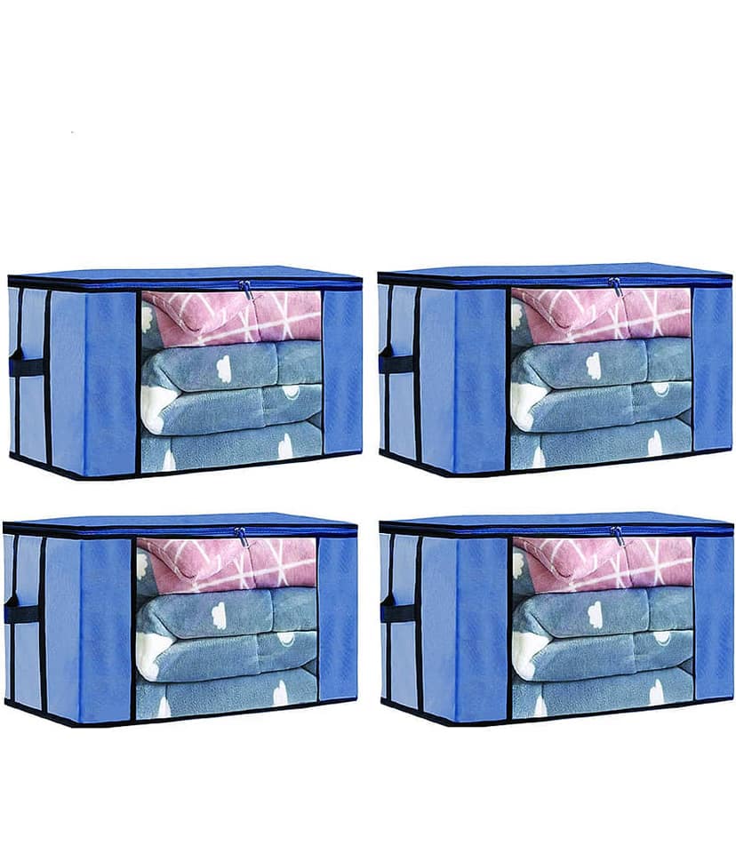 SH. NASIMA Set of 04 Underbed Storage Bag, Storage Organizer, Blanket Cover with Front Handle