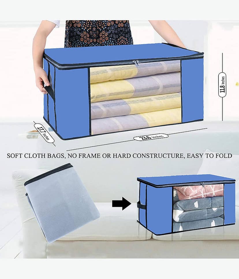 SH. NASIMA Set of 04 Underbed Storage Bag, Storage Organizer, Blanket Cover with Front Handle view 2