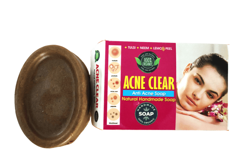 ACNE CLEAR Anti Acne Soap with Tulsi, Neem, Lemon Peel - Natural & Organic Handmade Bar view 3