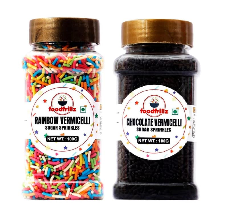 foodfrillz Muticoloured Rainbow and Chocolate Strands, Cake Sprinkles (100 g x 2)