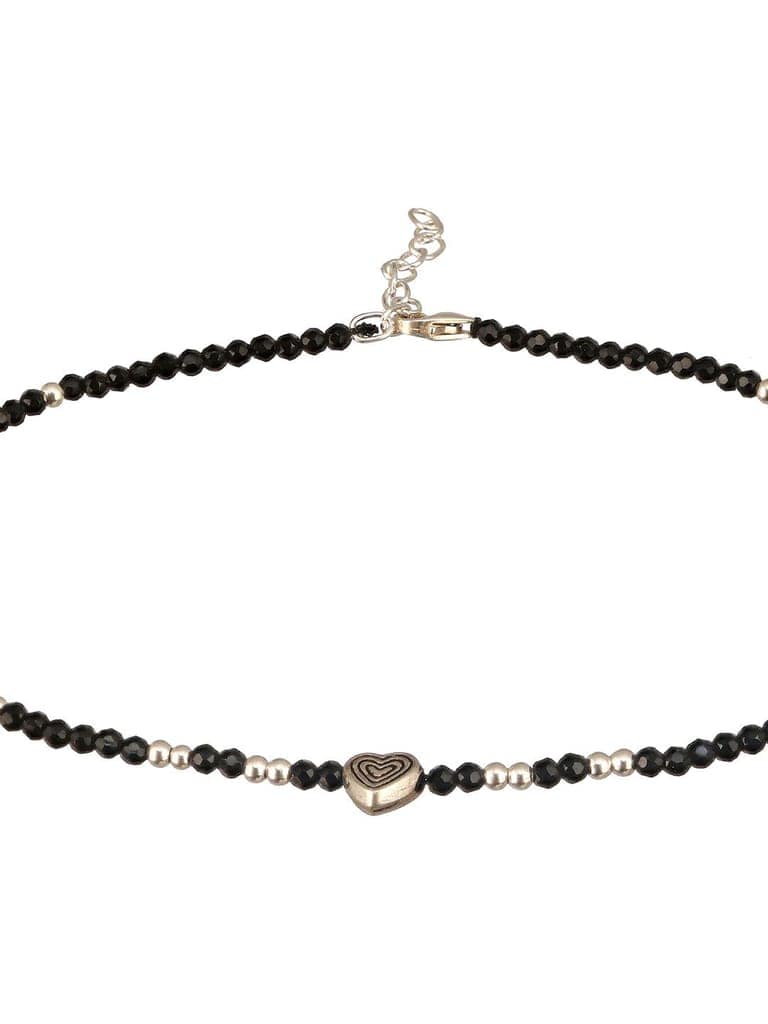925 Sterling Silver Black Beads Heart Shaped Charms Payal Anklet view 7