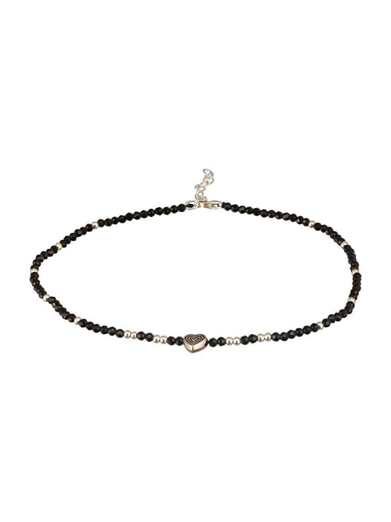 925 Sterling Silver Black Beads Heart Shaped Charms Payal Anklet view 8