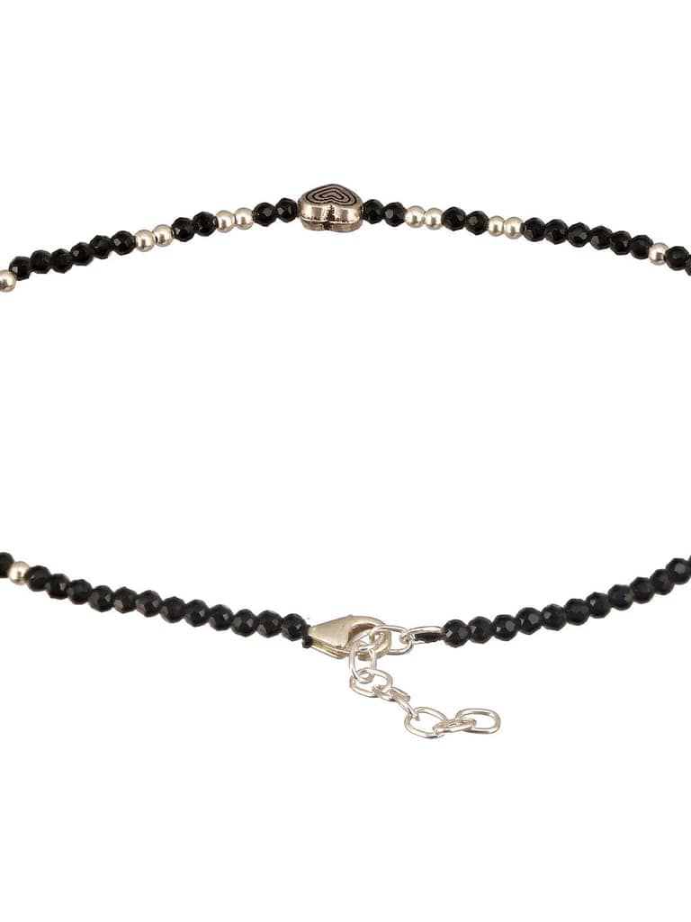 925 Sterling Silver Black Beads Heart Shaped Charms Payal Anklet view 9