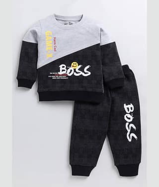 CUTOPIES Pack of 1 Boys Cotton Sweatshirt & Trackpant Set ( White )