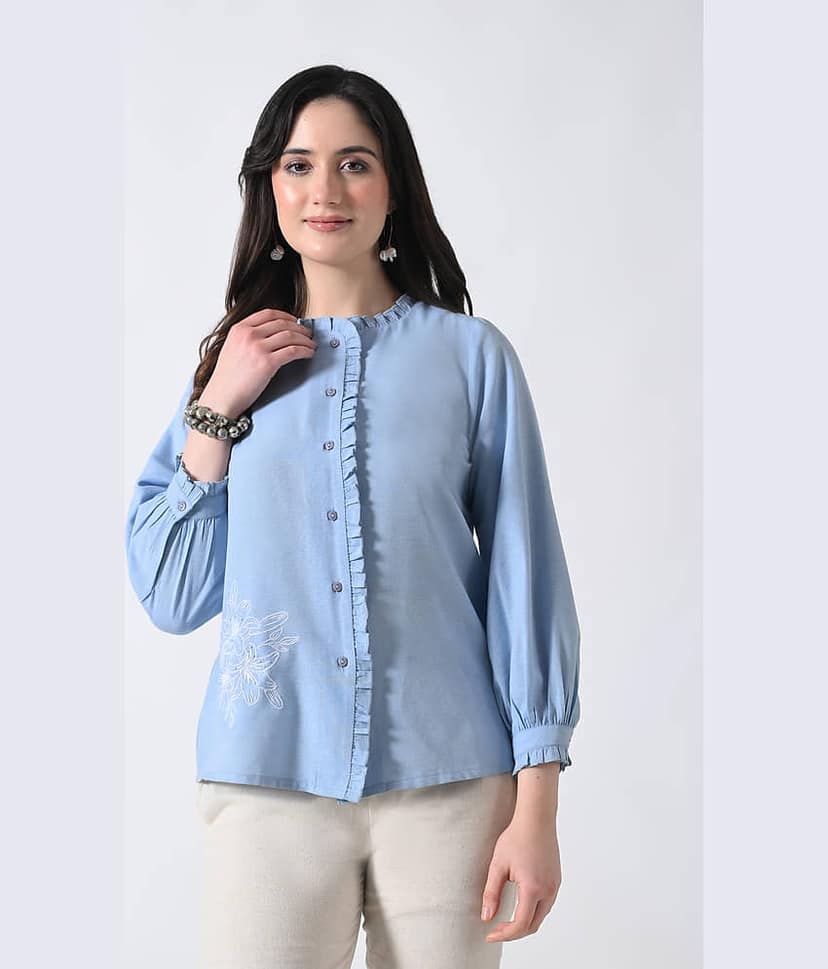 ALL WAYS YOU Women's Cotton Shirt Style Top ( Light Blue )