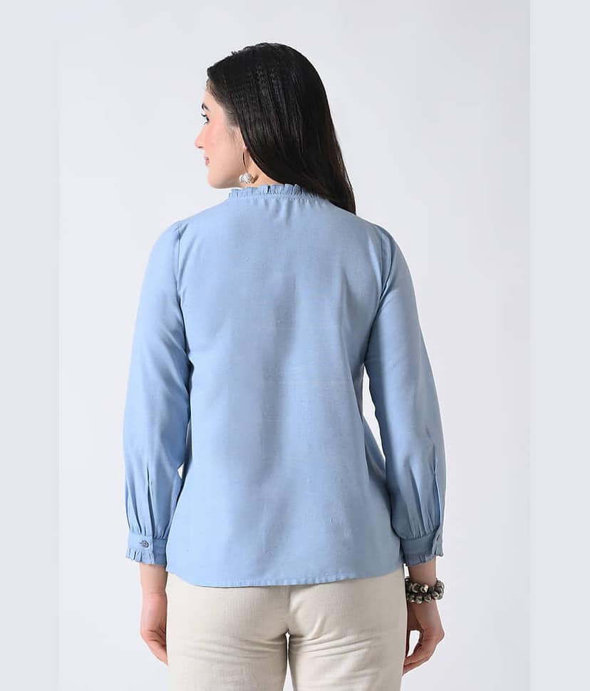 ALL WAYS YOU Women's Cotton Shirt Style Top ( Light Blue ) view 2