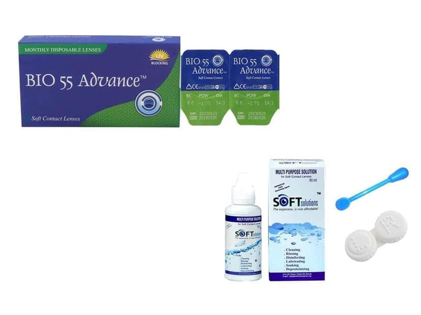 MD Bio 55 Advanced Clear Contact lenses Monthly Disposable with 60 Ml Solution, Lens Case and Lens Holder(UV Blocking, Pack of 2 Lens) (-2.50)