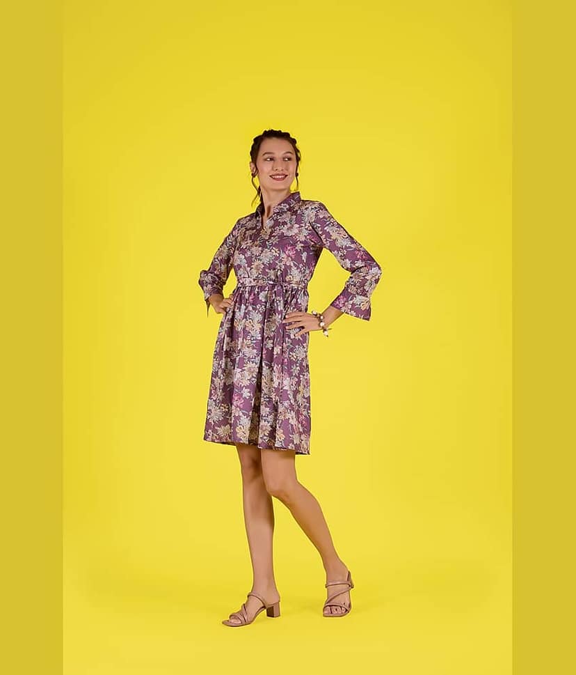 Amarasha Women Crepe Printed Fit & Flare Dress ( Purple ) view 2