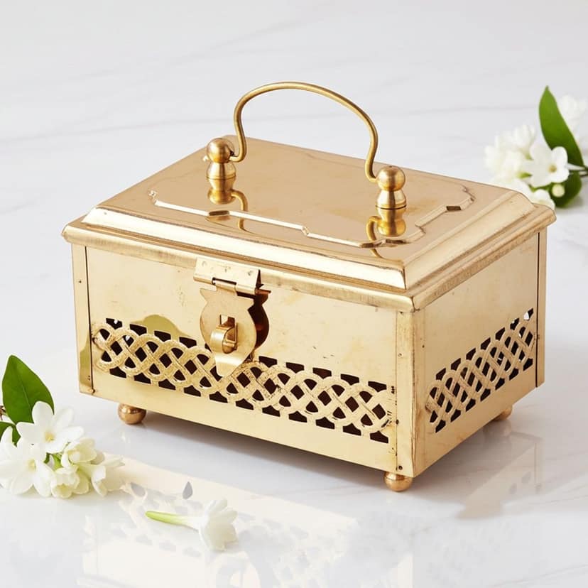 Brass Pan Dan ? Handcrafted Brass Paan Container Box, Height : 5 Inch (ZMAS265 B) view 2