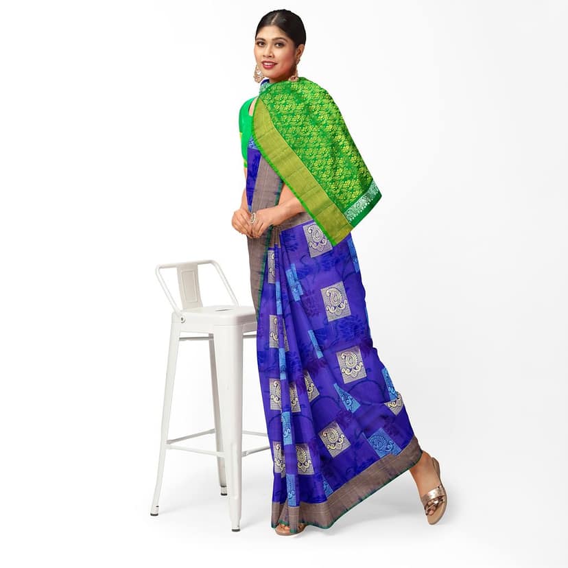 Blue Color Big Mango Butta Pure Kanjivaram Silk Saree view 2