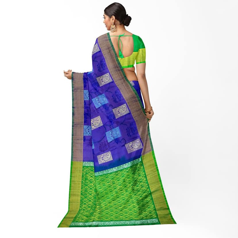Blue Color Big Mango Butta Pure Kanjivaram Silk Saree view 3