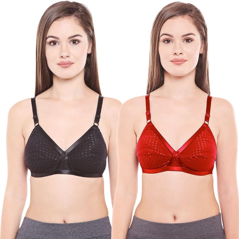 Bodycare Women Cotton Spandex Full Coverage Non Padded Regular Bra Pack - 2 E1528BRED
