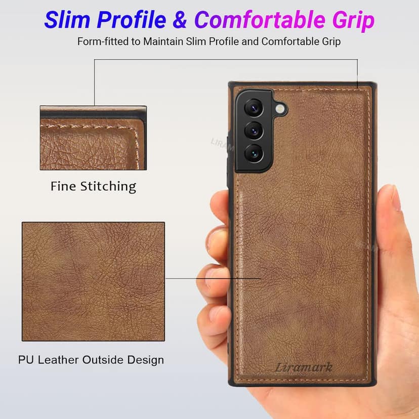 LIRAMARK PU Leather Flexible Back Cover Case Designed for Samsung Galaxy S22 5G (6.1 inch) view 3