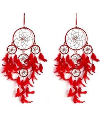 new lucky Feather Red Dream Catcher - Pack of 1 ( 55 X 18 cms )