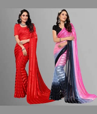 ANAND SAREES Satin Striped Saree With Unstitched Blouse Piece ( Multicolor )