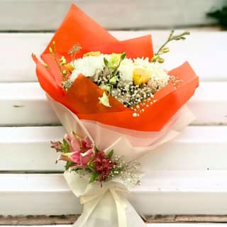 The Blooming Story Luxury in Orange White Yellow Floral Hand-Tied Bouquet