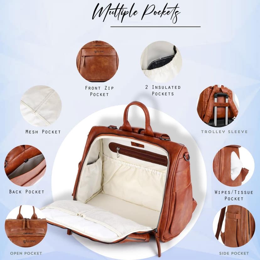 VISMIINTREND Diaper Bags for Mother & New Born Baby | Premium Pu Leather Maternity Bag | Convertible | Anti Theft | Trolley Sleeve | Travel Messenger Bag | Gift for Baby Shower, Moms to Be view 4