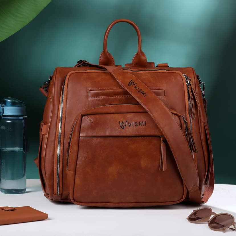 VISMIINTREND Diaper Bags for Mother & New Born Baby | Premium Pu Leather Maternity Bag | Convertible | Anti Theft | Trolley Sleeve | Travel Messenger Bag | Gift for Baby Shower, Moms to Be view 7