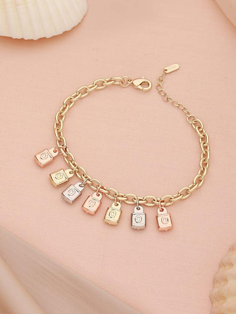 Anti-Tarnish Gold Plated Engraved Lock Charms Allover Wraparound Bracelet view 2