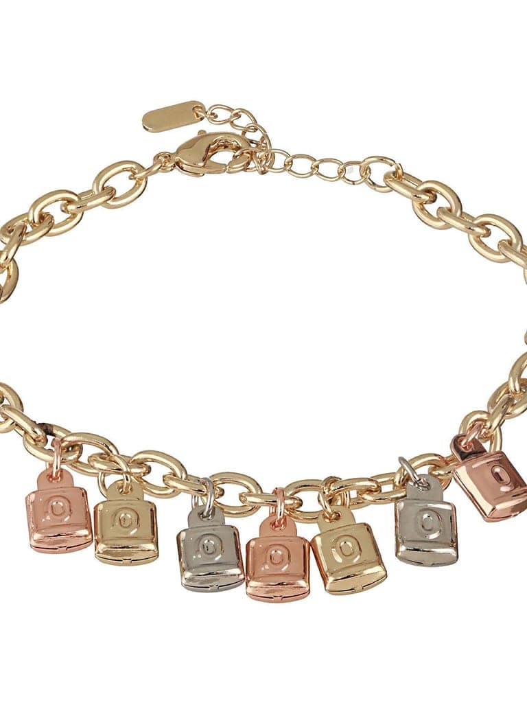 Anti-Tarnish Gold Plated Engraved Lock Charms Allover Wraparound Bracelet view 5