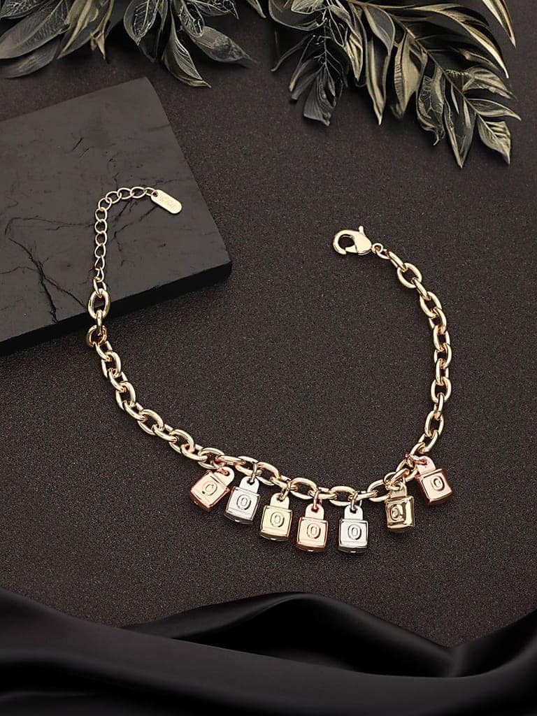 Anti-Tarnish Gold Plated Engraved Lock Charms Allover Wraparound Bracelet view 7