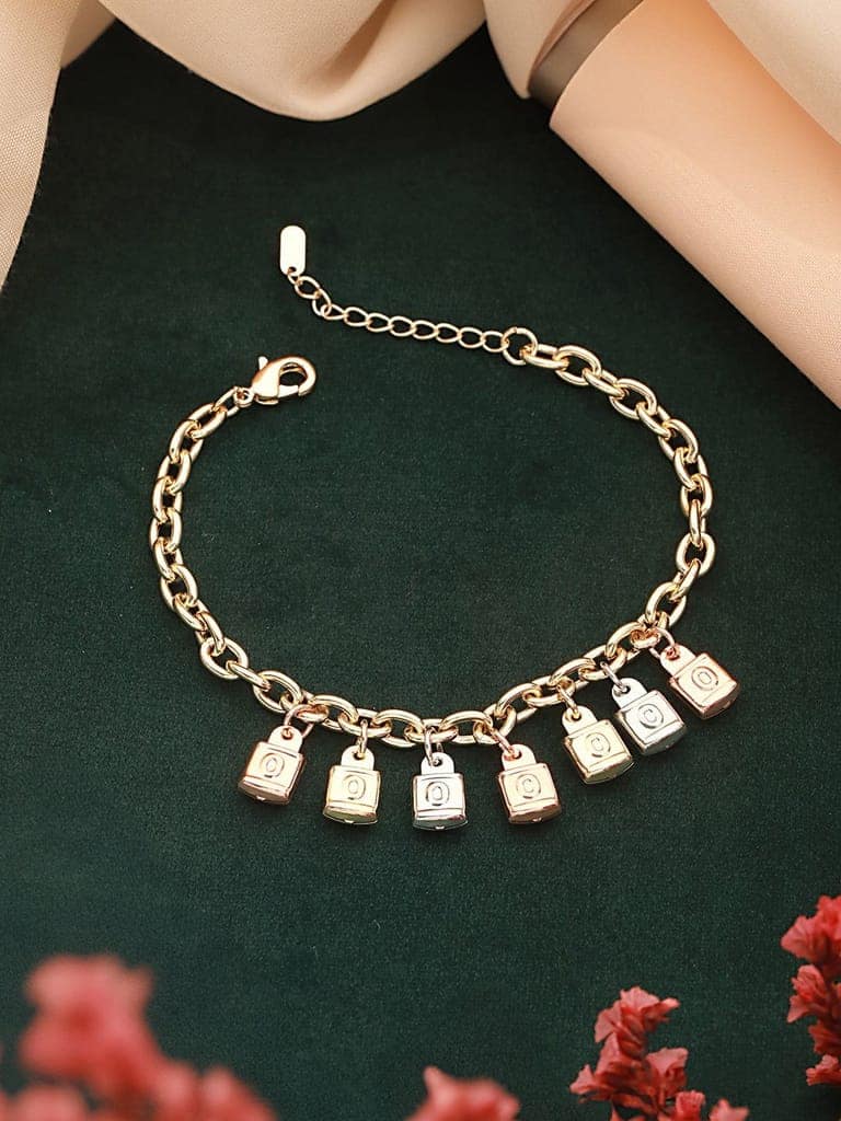 Anti-Tarnish Gold Plated Engraved Lock Charms Allover Wraparound Bracelet view 8