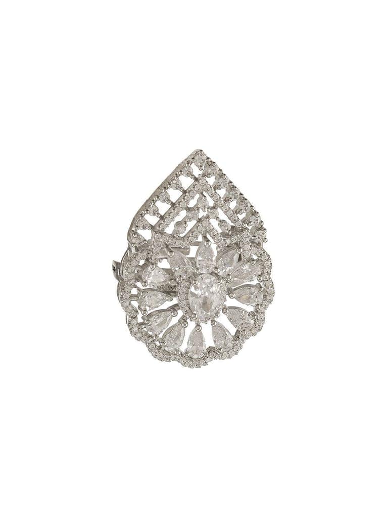 White Rhodium Toned Zircon Studded Adjustable Designer Cocktail Wedding Finger Ring view 2