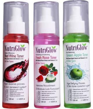 Nutriglow Green Apple Toner+ Fresh Rose Toner+Red Wine Toner (120ml) Skin Freshener 120 mL Pack of 3