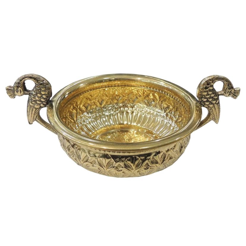 Brass Peacock Design Urli Bowl | Decorative Brass Urli | Peacock Diya Urli for Home Decor & Diwali, Height : 3.5 Inch (ATMAS091 B) view 2