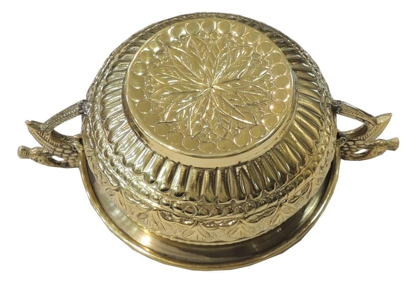 Brass Peacock Design Urli Bowl | Decorative Brass Urli | Peacock Diya Urli for Home Decor & Diwali, Height : 3.5 Inch (ATMAS091 B) view 3