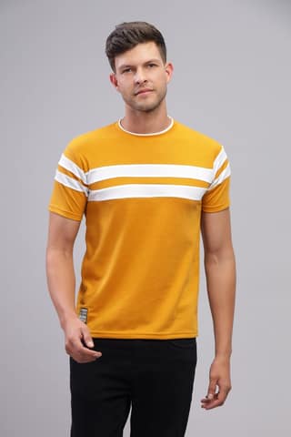 Men Striped Round Neck Polyester Grey T-Shirt