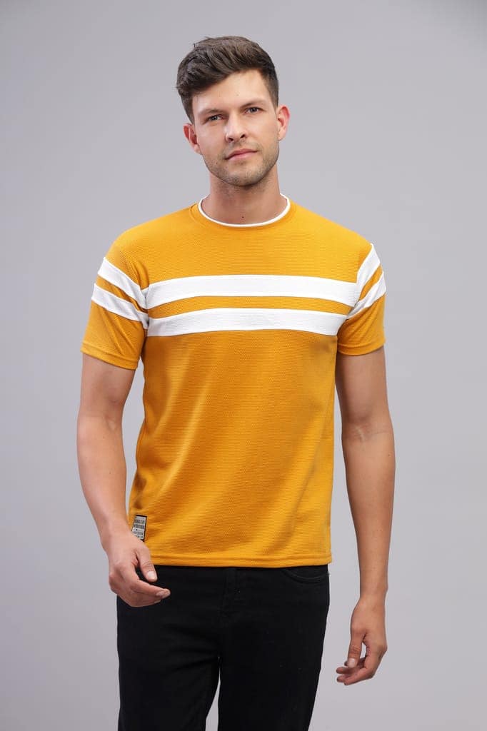 Men Striped Round Neck Polyester Grey T-Shirt