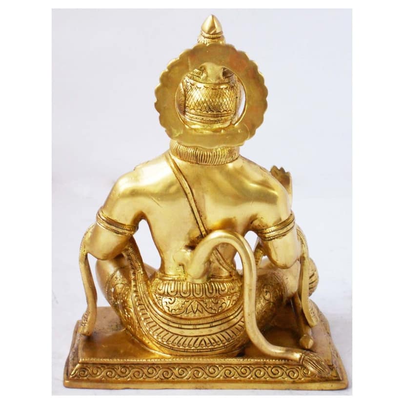 Brass Sitting Hanuman Ji Idol - Spiritual Worship Murti, Height : 9.5 Inch (BSMAS1104 A) view 2