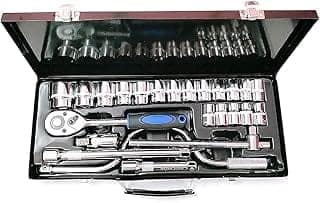 Hetkrishi 24 pcs Tool Kit Set 1/2" Dr Socket Set Heavy duty Rachet Professional Wrench Socket Set Hardware Car Boat Motorcycle Repairing Tools Kit Multitool HandTools Metal box Storage Case